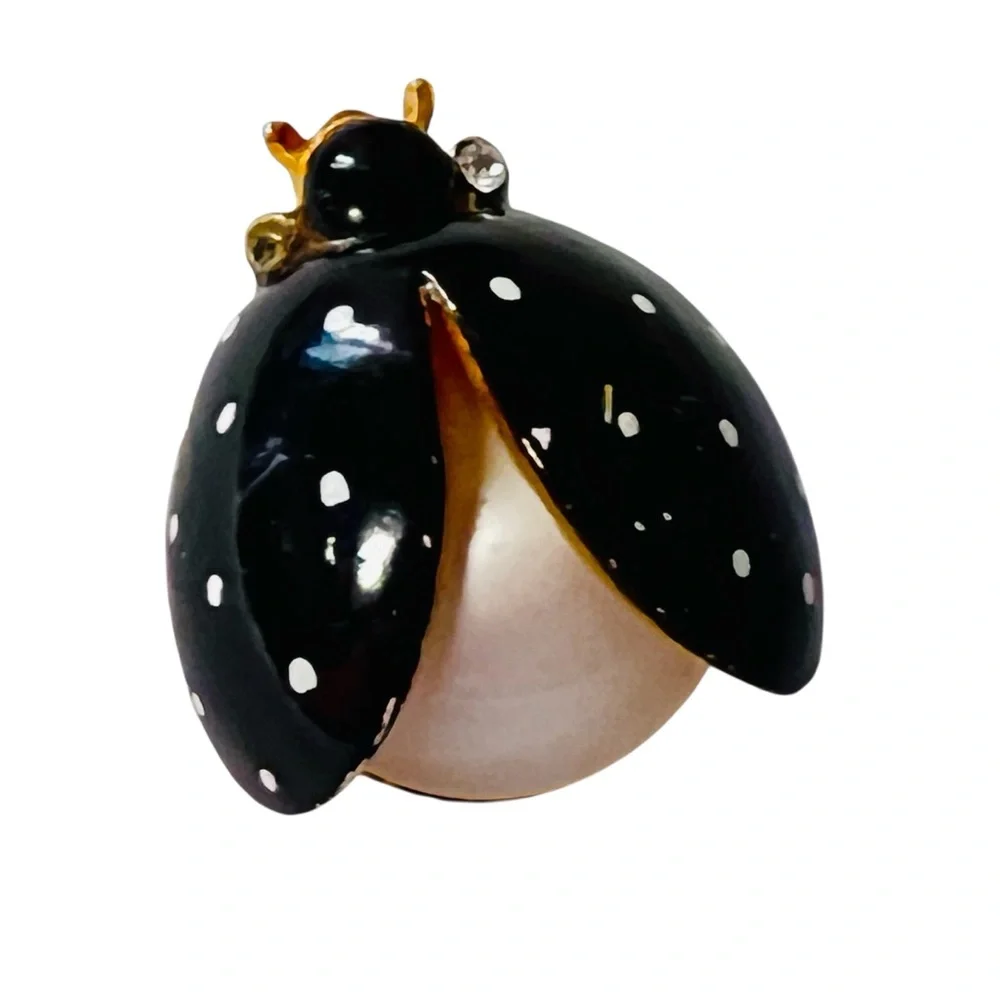 Black snd White Ladybug Brooch Pin Unsigned Vintage